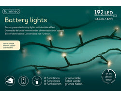 LED Basic Lights 8 Function BO Outdoor, Green Cable/Warm White L.1432cm 192l