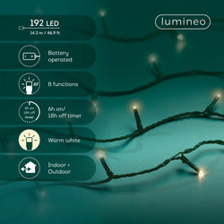 LED Basic Lights 8 Function BO Outdoor, Green Cable/Warm White L.1432cm 192l