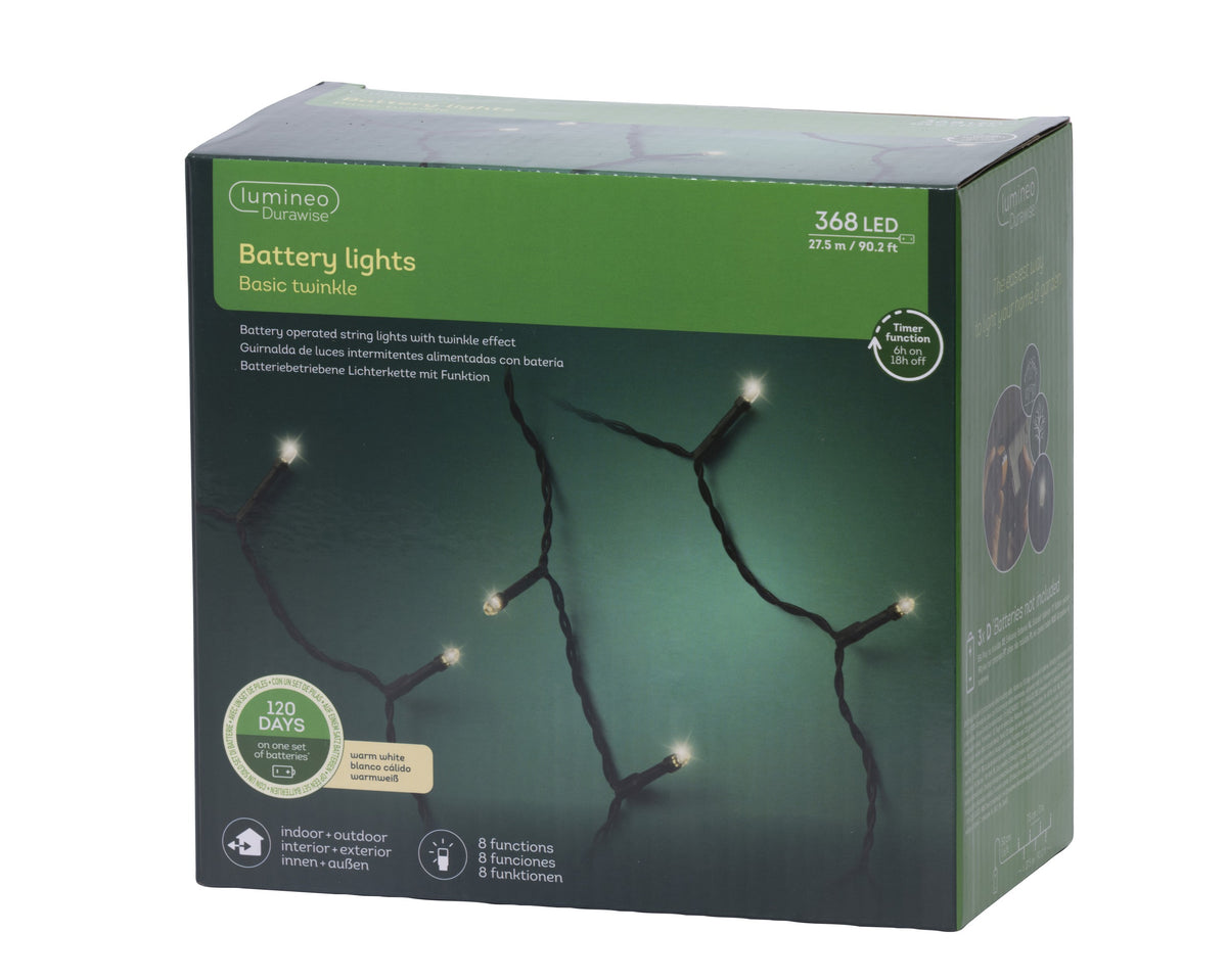 LED Durawise Basic Lights 8 Function Twinkle Effect BO Outdoor, Black Cable/Warm White L.2750cm 368l - Image 8