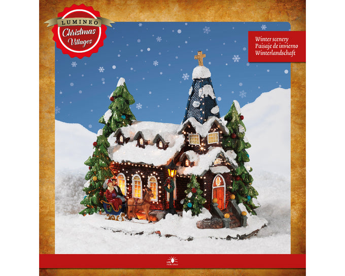 LED Christmas Church Scene indoor decoration, 18x26x27cm, festive holiday decor by Keans Claremorris