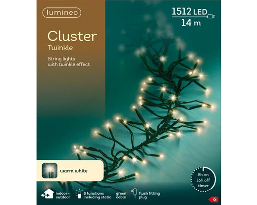 1512 LED Cluster Lights – Warm White LEDs, 13.5m (Green Cable) - Image 3