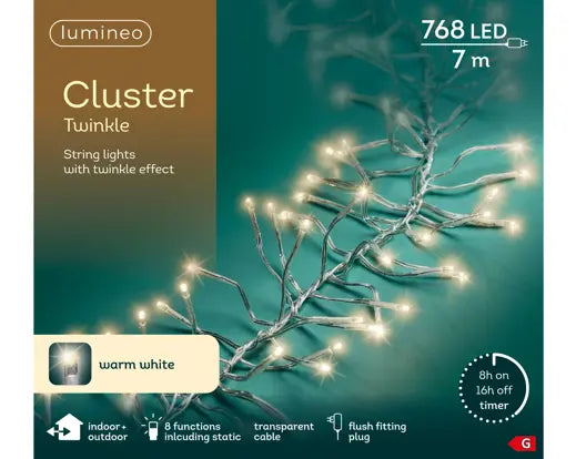 768 LED Cluster Lights – Warm White LEDs, 7m Transparent Cable - Image 2