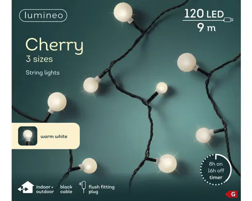 LED White Cherry Lights  Steady Outdoor, Black Cable/Warm White L.900cm 120l - Image 2