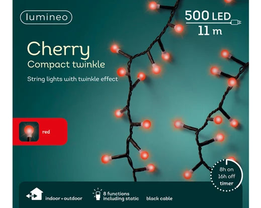 500 LED Red Cherry String Lights, 11m Long – Decorative Lighting by Keans Claremorris