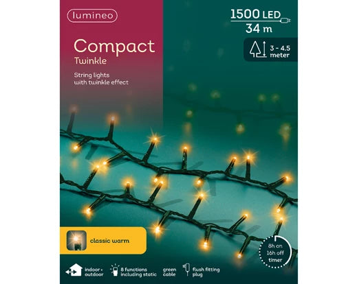 LED Compact Lights – Outdoor (Classic Warm Twinkle 1500 LEDs, 34m Lit Length) - Image 3