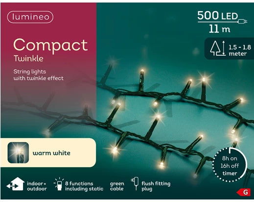 LED Compact Outdoor Lights Warm White Twinkle 1100cm 500 LEDs – Keans Claremorris