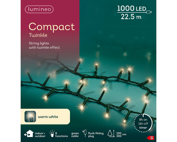 LED Compact Outdoor Lights Warm White Twinkle 2250cm 1000 LEDs – Keans Claremorris