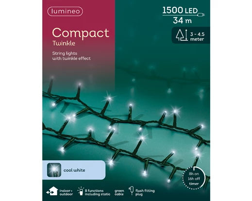 LED Compact Lights – Outdoor (Cool White Twinkle 1500 LEDs, 34m Lit Length) - Image 3
