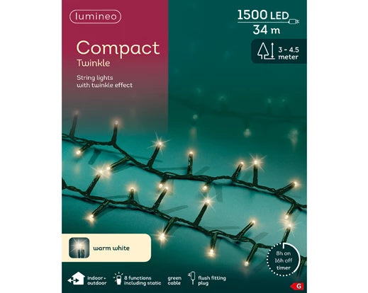 LED Compact Outdoor Lights Warm White Twinkle 1500 LEDs 34m Length – Keans Claremorris