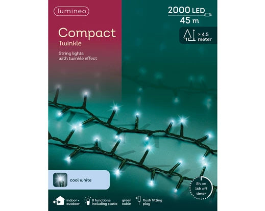 LED Compact Lights – Outdoor (Cool White Twinkle 2000L 45m Lit Length) - Image 2