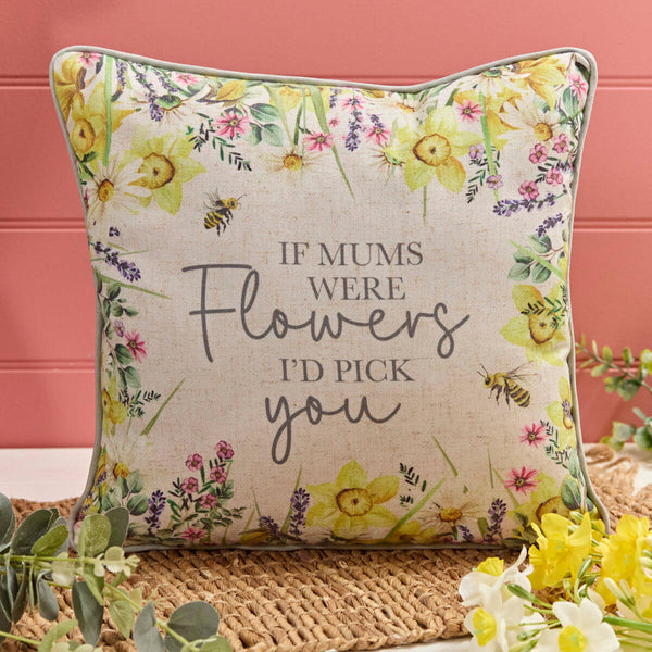 If Mums Were Flowers floral cushion with colorful flower design, decorative throw pillow by Keans Claremorris