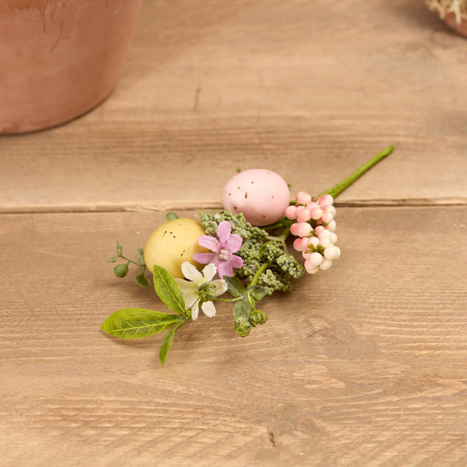 Faux Flower With Eggs Small Spray decorative floral arrangement, realistic eggs, perfect for spring decor – Keans Claremorris