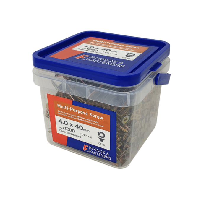 Forgefix 4x40mm multi-purpose zinc yellow screws, countersunk Pozi drive, 1200 pack – Keans Claremorris.