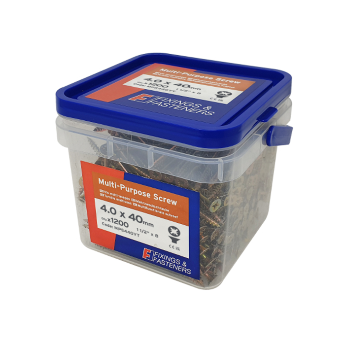 Forgefix 4x40mm multi-purpose zinc yellow screws, countersunk Pozi drive, 1200 pack – Keans Claremorris.
