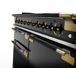 Rangemaster Elise 110cm Dual Fuel Black Edition Antique Brass Trim