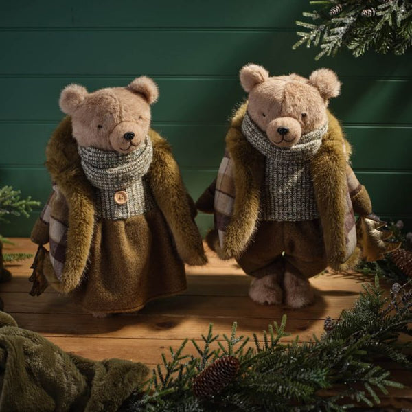 Evergreen Dressed Standing Plush Boy or Girl Bear ornament asstd 32x24x44cm