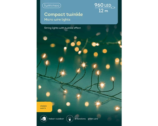 Micro LED compact outdoor lights, 8-function twinkle effect, green/classic warm, 1200cm – Keans Claremorris