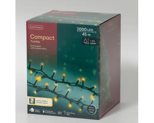 LED Compact Lights 8 Function Twinkle Effect Outdoor, Green Cable/Warm White /Classic Warm L.4500cm 2000l - Image 7