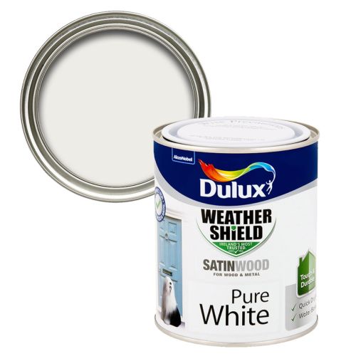 Dulux Weathershield Satinwood Brilliant White 750ml, quick-dry, durable exterior paint for wood and metal – Keans Claremorris