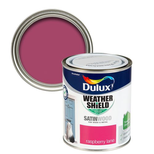 Dulux Weathershield Satinwood Raspberry Lane 750ml, quick-dry, durable exterior paint for wood & metal, Keans Claremorris.