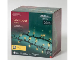LED Compact Lights  8 Function Twinkle Effect Outdoor, Green Cable/Soft Gold L.2250cm 1000l