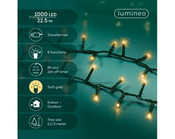 LED Compact Lights  8 Function Twinkle Effect Outdoor, Green Cable/Soft Gold L.2250cm 1000l