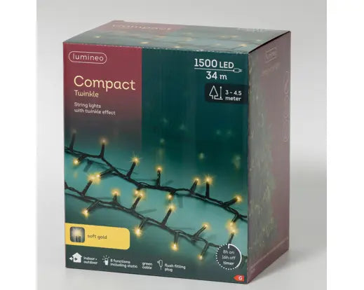 LED Compact Lights – 1,500 Soft Gold LEDs, 34m Green Cable/Soft Gold - Image 2