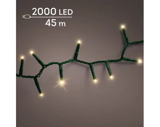 LED Compact Lights  8 Function Twinkle Effect Outdoor, Green Cable/Soft Gold L.4500cm 2000l - Image 1