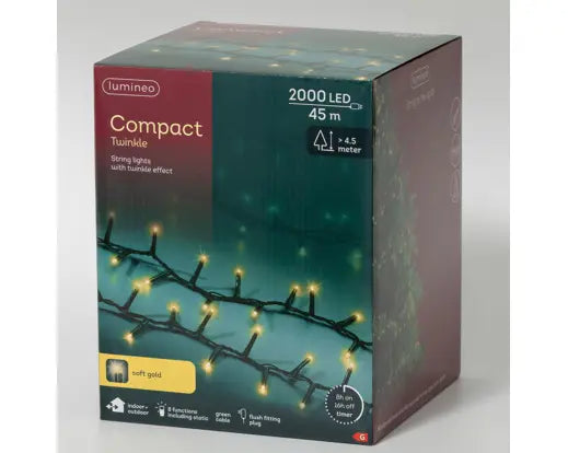 LED Compact Lights  8 Function Twinkle Effect Outdoor, Green Cable/Soft Gold L.4500cm 2000l - Image 8