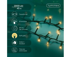 LED Compact Lights  8 Function Twinkle Effect Outdoor, Green Cable/Soft Gold L.4500cm 2000l