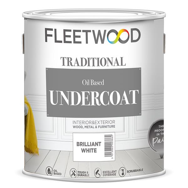 Fleetwood UnderCoat White 5L, oil-based gloss finish, interior/exterior use, 16m²/L coverage – Keans Claremorris