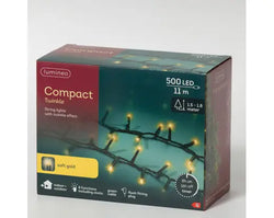 LED Compact Lights  8 Function Twinkle Effect Outdoor, Green Cable/Soft Gold L.1100cm 500L