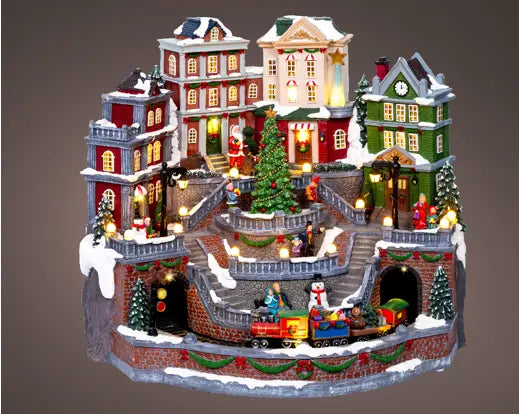 LED Christmas Village Scene with Moving Train & Music L.41 x W.46 x H.37.5cm - Image 1
