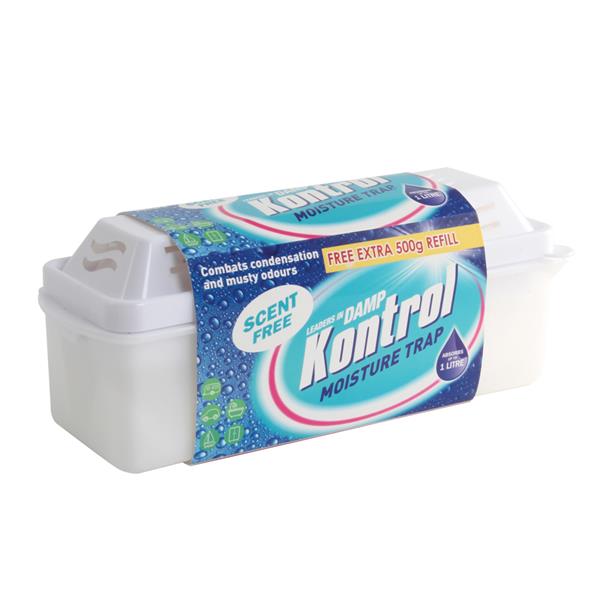 Kontrol Moisture Trap 500g + 500g refill, unscented, lockable lid, easy-pour spout, absorbs 1L moisture – Keans Claremorris