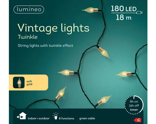 LED Vintage Lights – 180 Soft Gold LED Green Cable/ L.1790cm - Image 2
