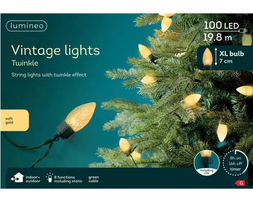 LED Vintage XL Lights – 100 Soft Gold LEDs, L.1980cm - Image 2