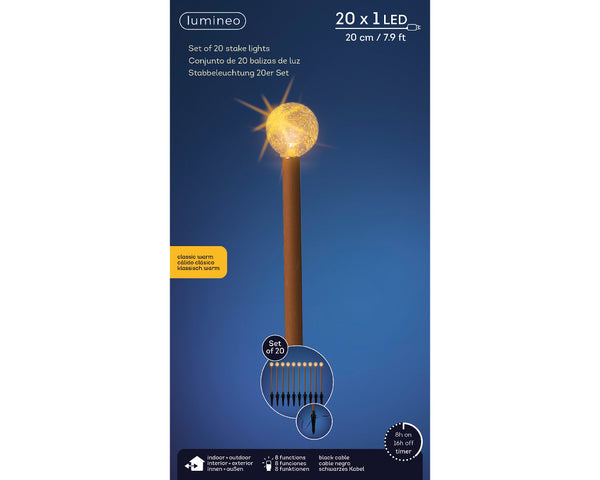 LED Stake Light Set of 20 with warm glow, 8 lighting modes, timer, weather-resistant for outdoor use – Keans Claremorris