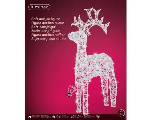 120L LED Outdoor Reindeer, Soft Acrylic, Cool White Flashing Lights, 116cm High – Keans Claremorris