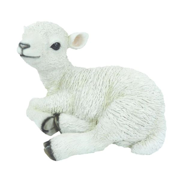 Hand-painted RL Sitting Lamb resin ornament, UV stable, frost resistant, indoor/outdoor use, 36.5x24.5x27cm – Keans