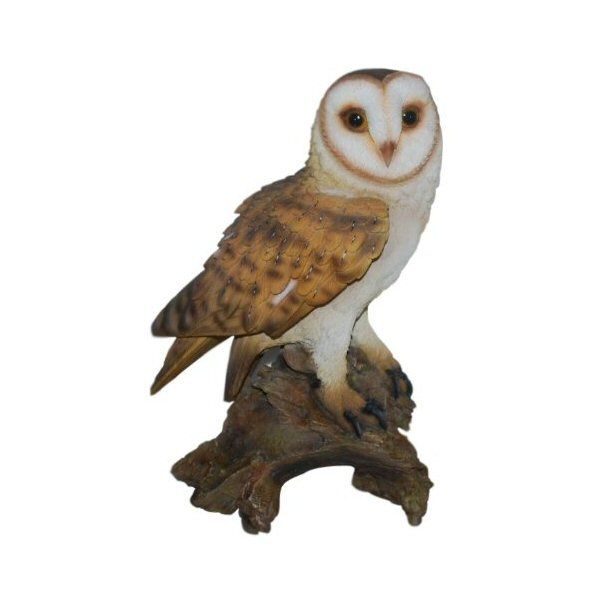 Real Life Barn Owl figurine, hand-finished resin, frost resistant, 36cm tall, indoor/outdoor decor by Keans Claremorris.