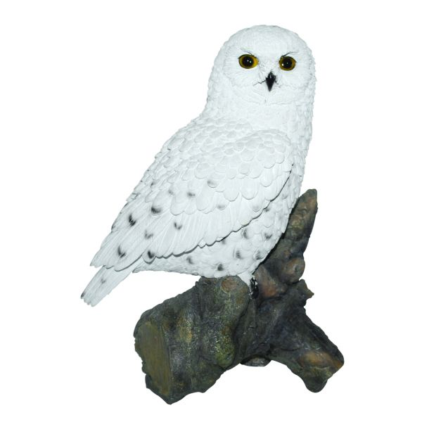 Real Life Snowy Owl Resin Ornament, hand-painted, UV stable, frost resistant, indoor/outdoor, 33cm tall – Keans Claremorris