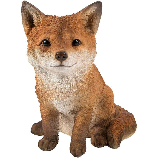 RL Sitting Fox Cub D resin garden ornament, hand-painted, UV stable, frost resistant, 22cm tall – Keans Claremorris