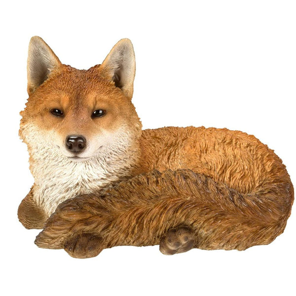 RL Resting Fox D resin garden ornament, hand-painted, UV stable, frost resistant, realistic design by Keans Claremorris.