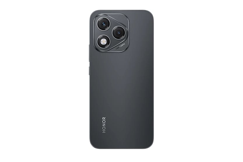 Honor 400 Lite smartphone in velvet black, showing the back with dual cameras and HONOR logo.