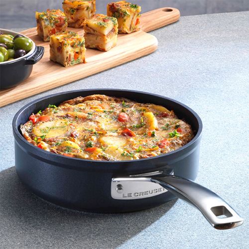Le Creuset TNS 20cm open sauté pan, durable non-stick surface, ideal for versatile cooking – available at Keans Claremorris.