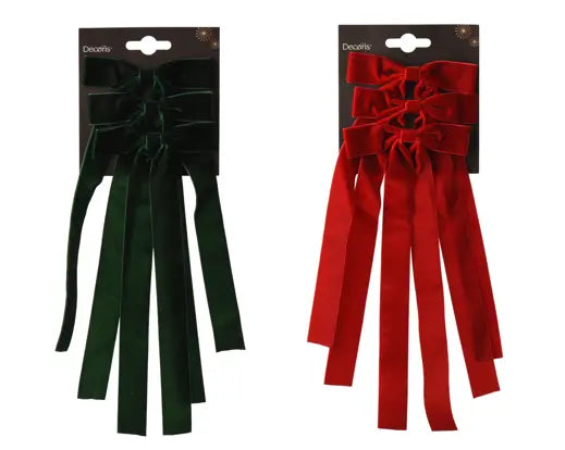 Velvet Christmas Bows – Set of 3 | Red or Dark Green H.40cm - Image 1