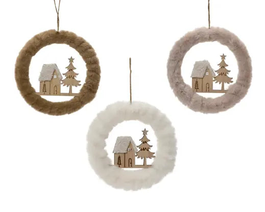 Wreath Polyester Faux Fur Wreath 3 Assorted, L.18cm - Image 1