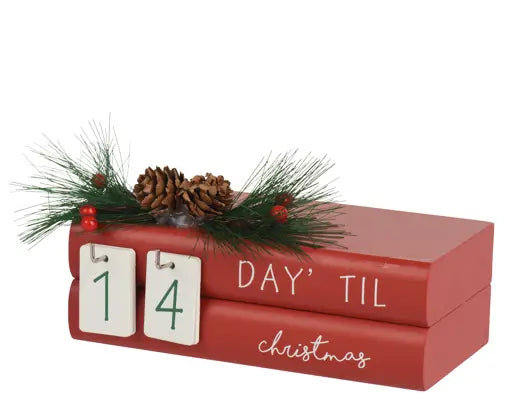 Red decorative box with 'Day Til Christmas' countdown and festive elements on a white background