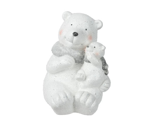 Polar Bear with Baby – Glittered Finish h29cm
