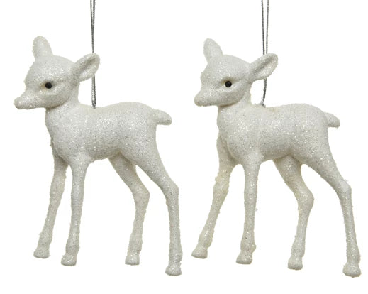 Deer Glitter White h9cm Set of 2 - Image 1